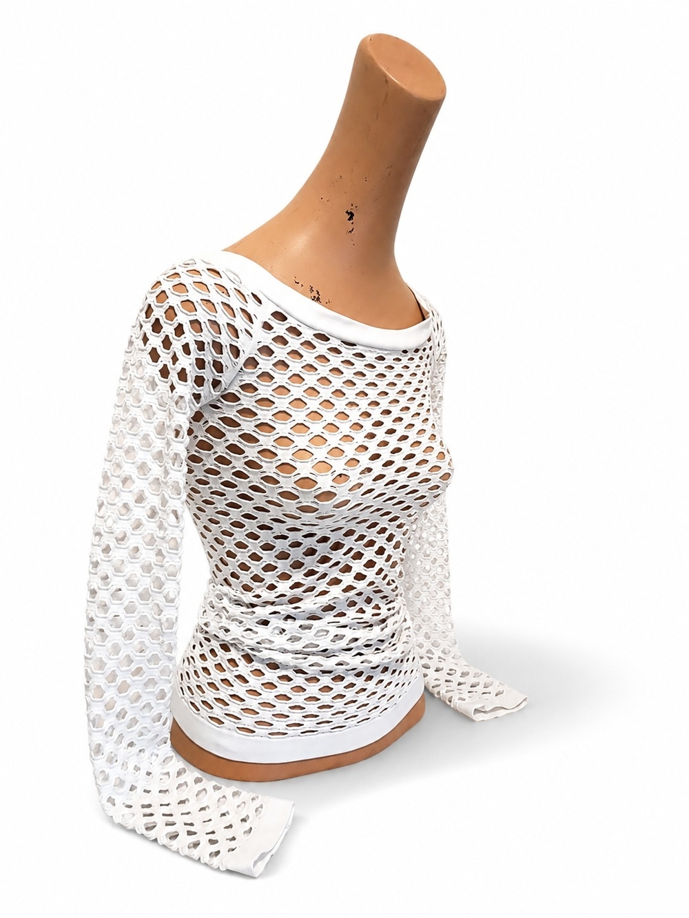 White Fishnet Long Sleeve Top
